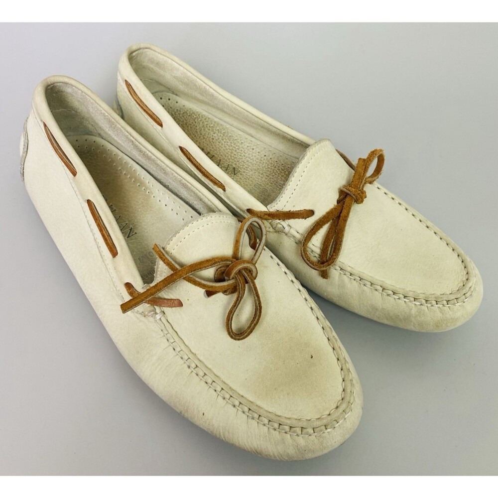 Cole Haan Mens 10M Driving Moccasins Ivory Leather Loafers Made in Brazil